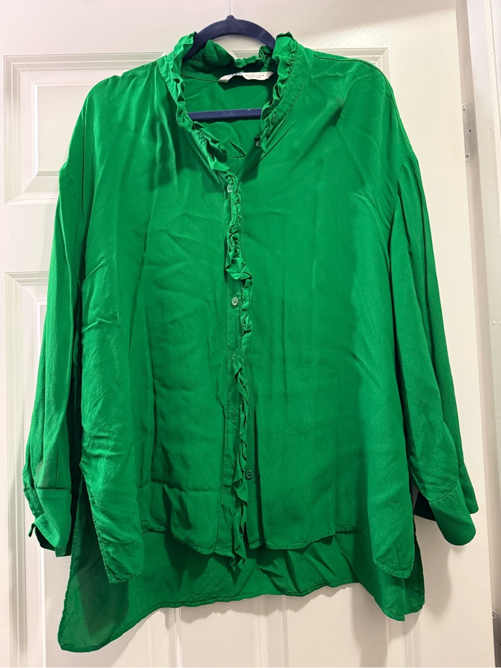 Zara Emerald Ruffle-Trim Button Front Blouse